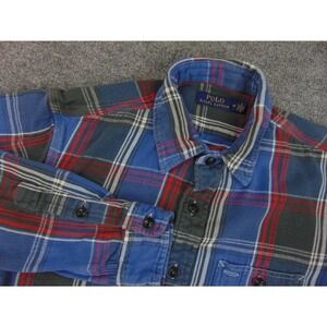 Polo Ralph Lauren Flannel Shirt Mens Med Blue Red Green Plaid Long Sleeve